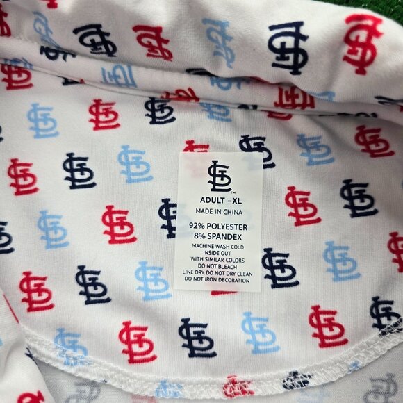St Louis Cardinals Polo Shirt Mens XL White Short Sleeve Logo All Over Print - Picture 7 of 8